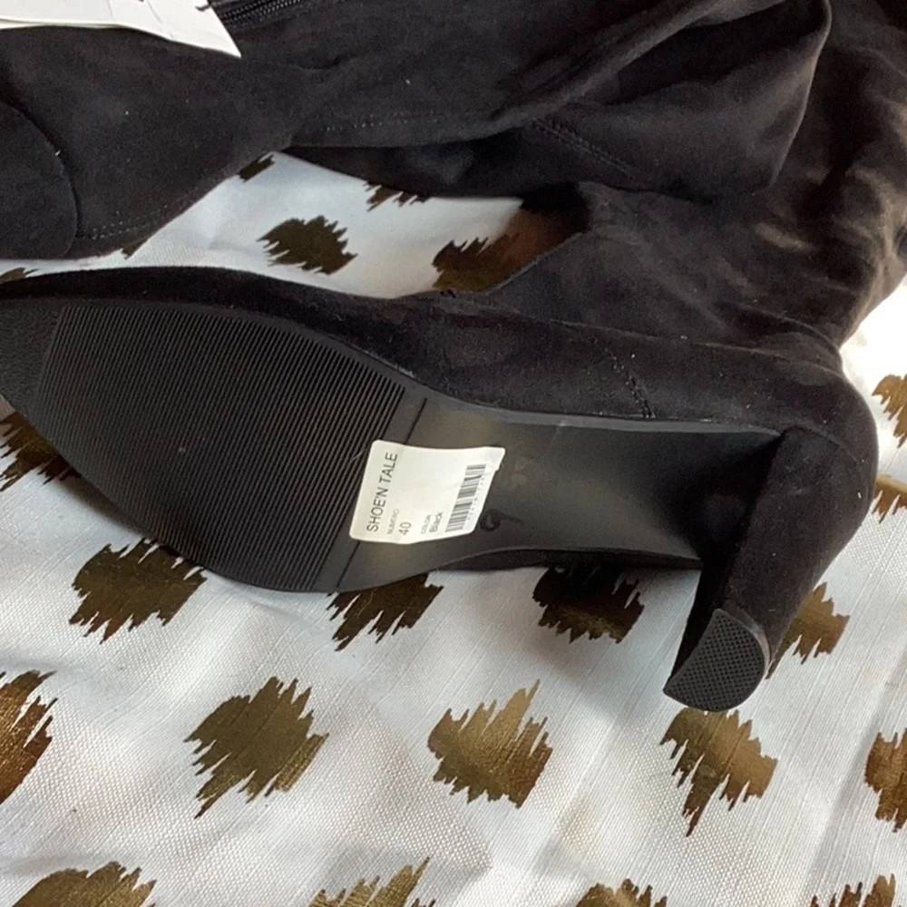 ShoeNTale Black Suede Over-the-Knee Pointed Heel Boots